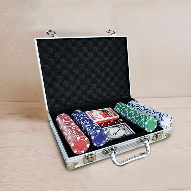 Amazon Brand – Umi Adult Casino Style 200 Chip/Pc Poker Chips Set Rummy Counter Token Coins with Aluminium Finish Brief Case, 2 Decks of Cards, 5 Dice, 1 Dealer Button Classic Multiplayer Game