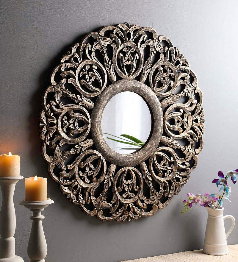 THE URBAN STORE Decorative Hand Crafted Wooden Mirror Frame in Antique Gold Finish (TUS-MR-07)