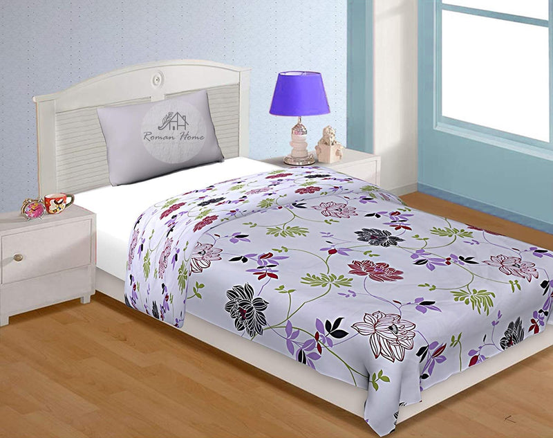 ROMAN HOME Flowers Print 40% Cotton & 60% Microfiber Single Bed Reversible AC Blanket/AC Dohar 240x210cm.(Fancy Flower)