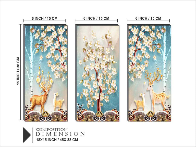 SAF 6MM MDF Board Reindeer with Flower Multi-Effect Design Painting 15 Inch X 18 Inch BANFJ78