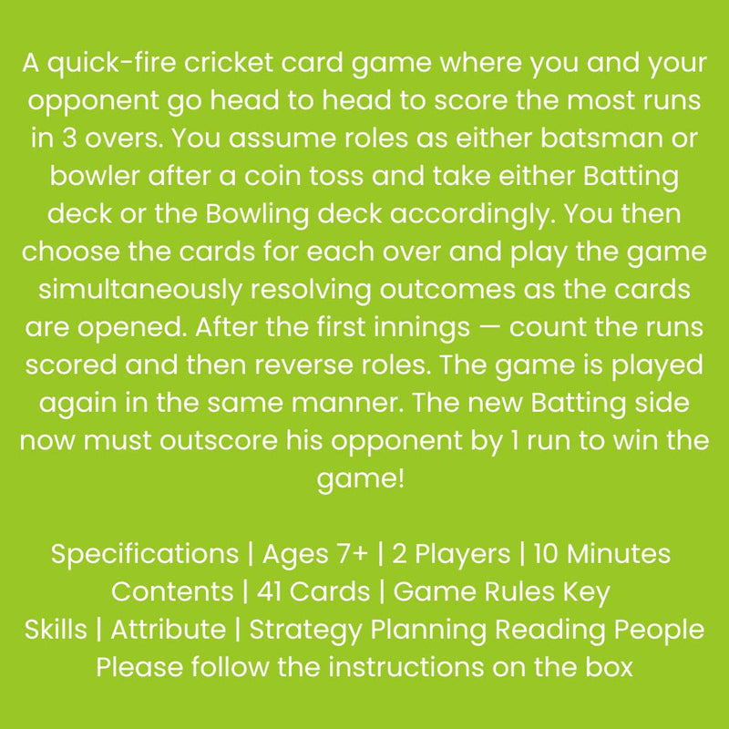 Binca Qwicket - Fun Card Game for All | Family Game for Kids, Teens and Adults | Indoor Cricket Game | Perfect Gift for Ages 7, 8,9 and Up (2 Players)