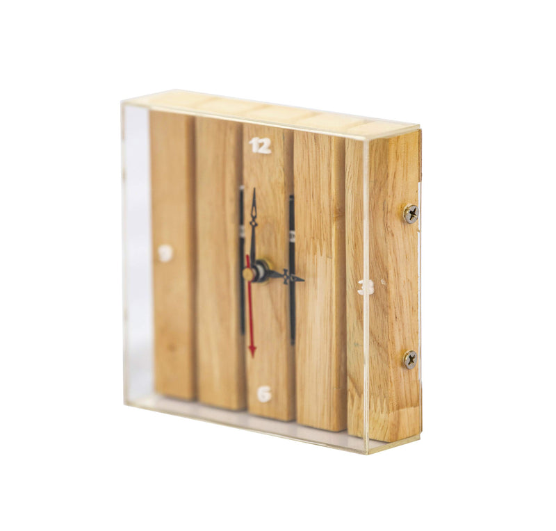 DALUCI Decorative Natural Wooden Antique Teak Straight Pallet Desk Clock for Home Office