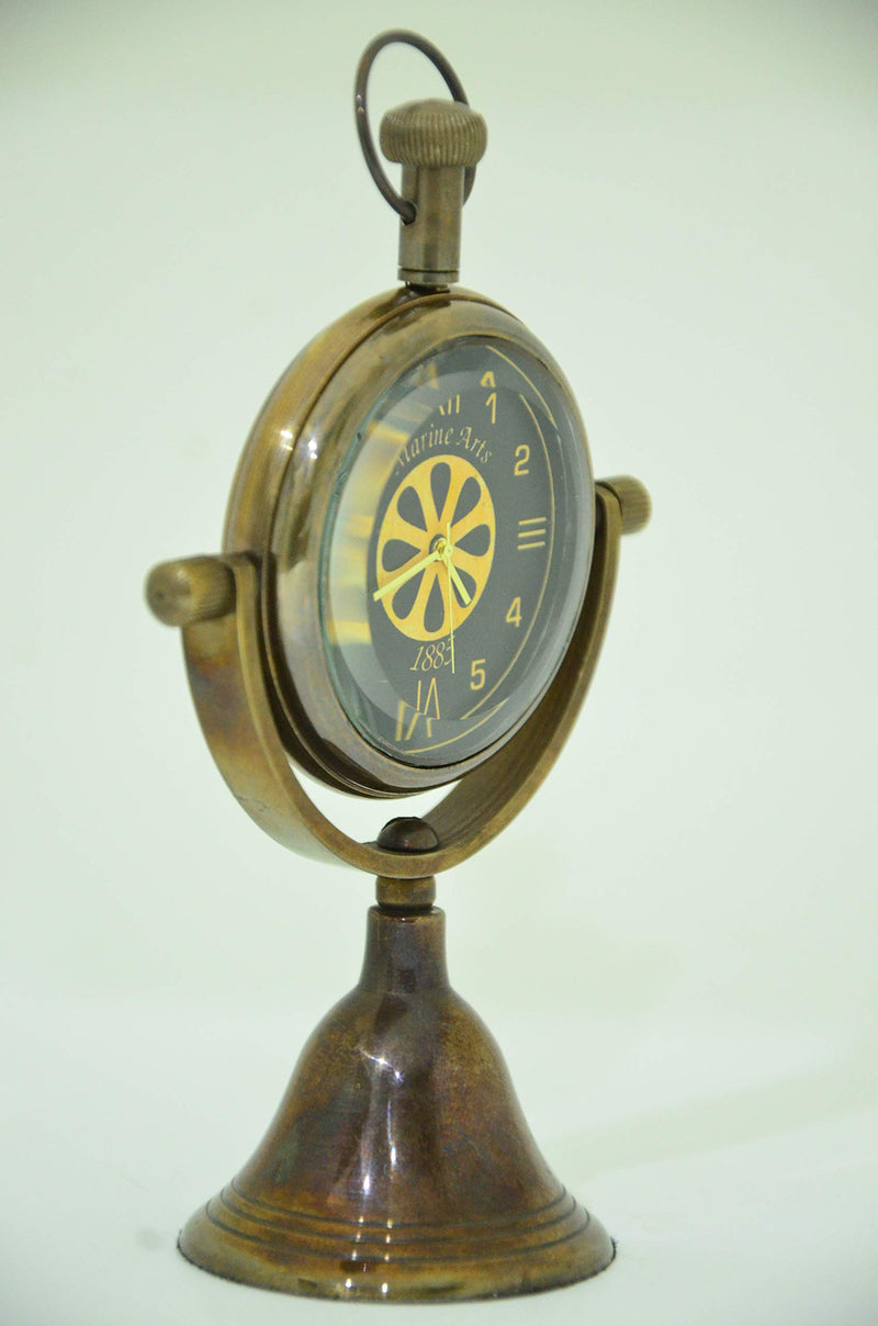 USEW Handmade Antique Brass Desk & Shelf Clock Nautical Desk & Table Decor Paperweight Clock for Home, Office, Reception Counter Clock