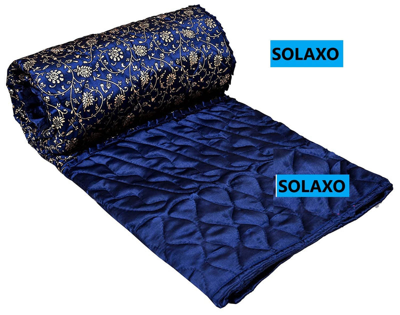 SOLAXO Handmade Traditional Designer and Printed Double Bed Silk Quilt/Blanket/for Bedroom Double-Blue