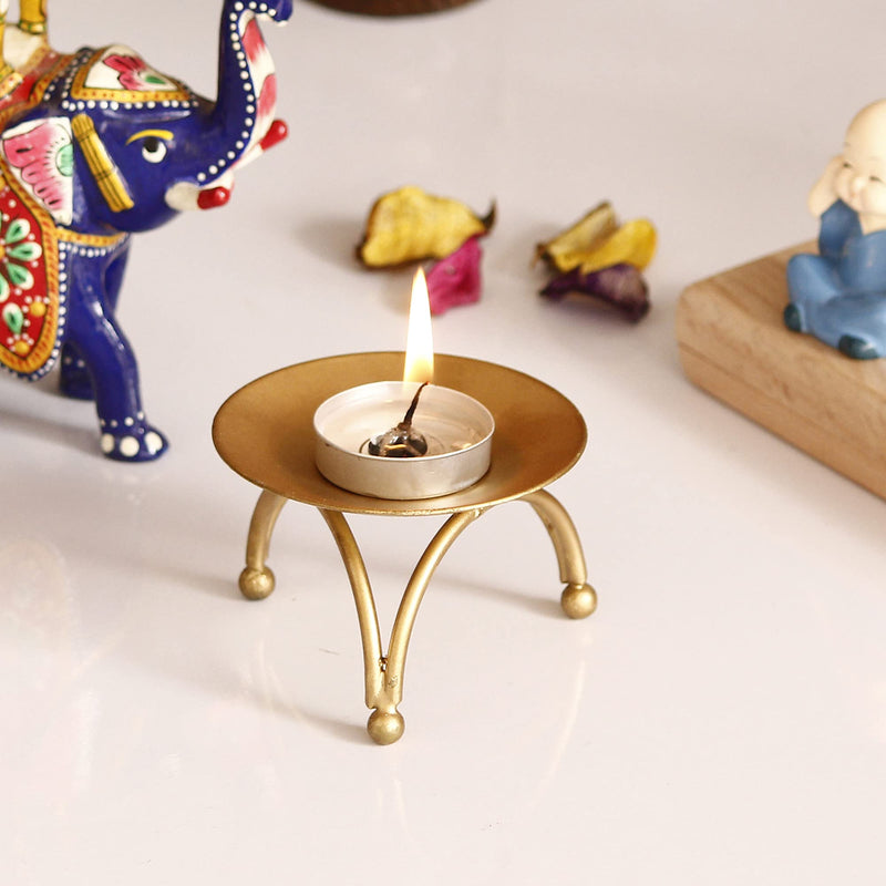 eCraftIndia Handcrafted Golden Metal Tea Light Candle Holder Stand - Elegant Decorative Tea Light Holder for Home Or Special Occasions, Perfect for Weddings, Parties.