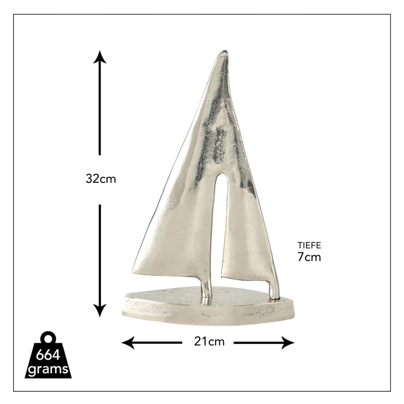 WHW Whole House Worlds Silver Spinnaker Sail Boat Sculpture, Polished Aluminum, Hand Cast, 8.25 Inches Tall, Coastal Regatta