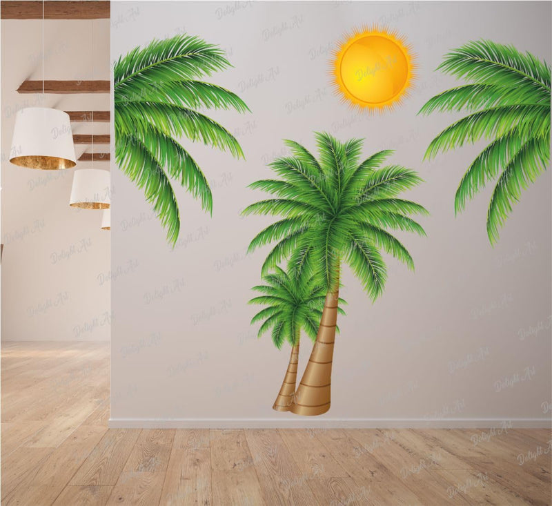 Divine Printry Palm Coconut Tree and Sun Design Wall Sticker Size - (72 * 65) cm