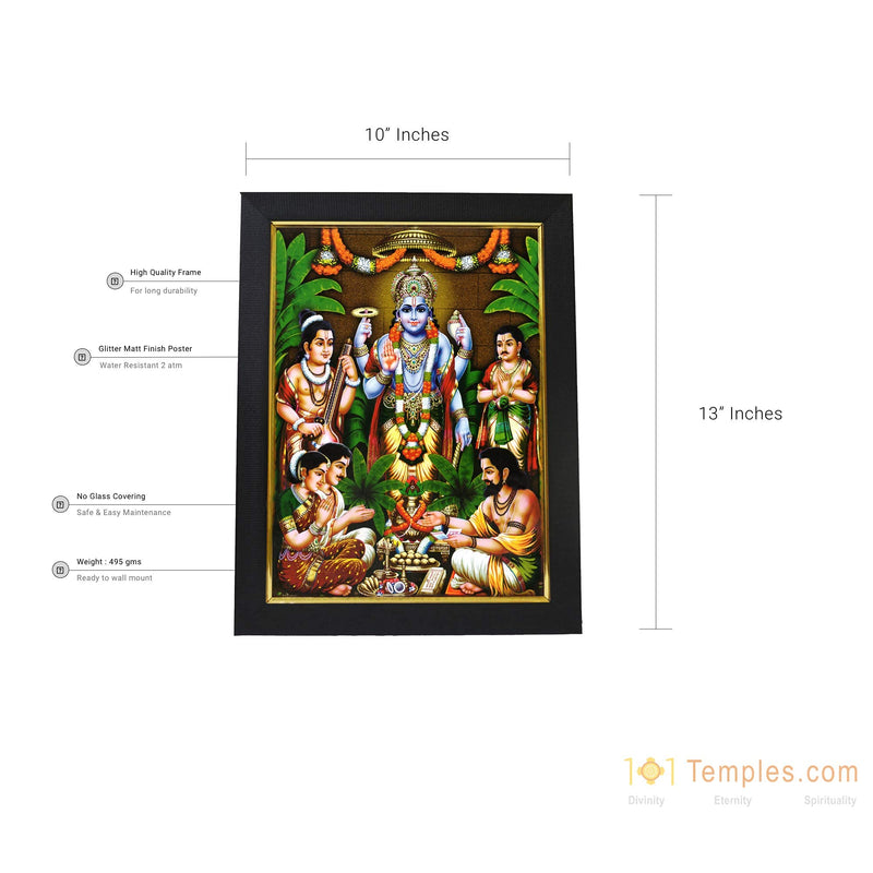 101Temples - Divinity Eternity Spirituality Satya Narayana Swamy wood god Photo Frame for pooja room with Wall Hook, 1 Piece | 10” x 13”, Matt Finish