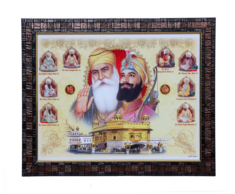 Subhash Pushtak 10 Sikh Gurus Big Pictures of the Golden Temple Guru Nanak Dev Ji And Gobind Singh Wooden photo frame