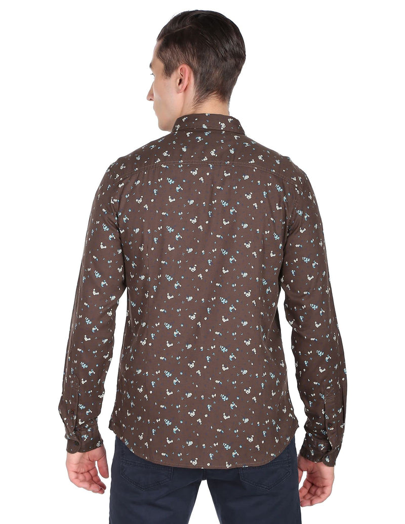 U.S. POLO ASSN. Men's Printed Slim Fit Shirt (UDSHT0430_Brown M)