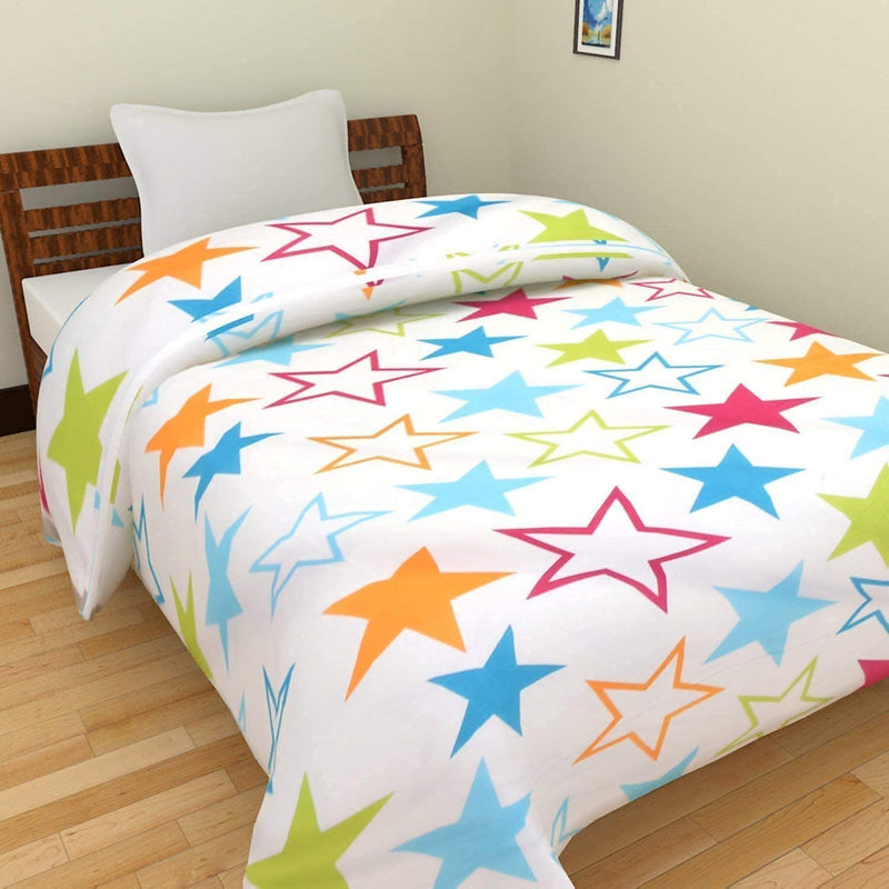 SYNEX Beautiful Flowers and Star Print Microfiber Super Soft Reversible Single Bed AC Dohar/Blanket Combo Set of 2 PC (Big Blue Flower and Star Print)