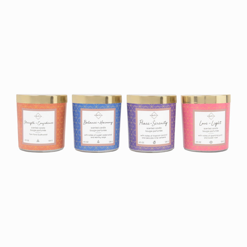 Welburn Veda&Co™ Scented Wax Candle - Set of 4 (30 Hours Burn Time, 128gm), Jar Candle with Gold Metal Lid, Mind & Body Collection, Fully Refined Paraffin Wax, Smokeless, for Home Décor, Offices