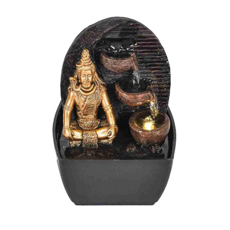 VIVARS Polyresin Lord Shiva Water Fountain with LED Light - Ideal for Home, Office, Bedroom, and Gifting