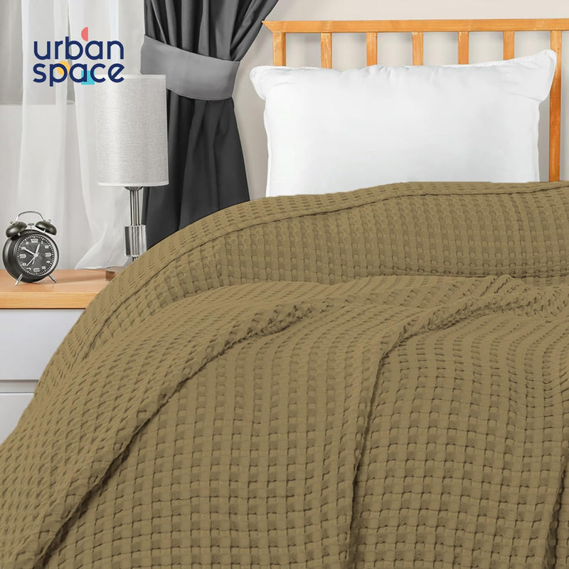 Urban Space 100% Cotton Waffle Weave Blanket, Cotton Dohar for Single Bed, Breathable & Skin Friendly All Season Blanket for Bed, Single Bed Blanket (145cm x 225cm, Beige)