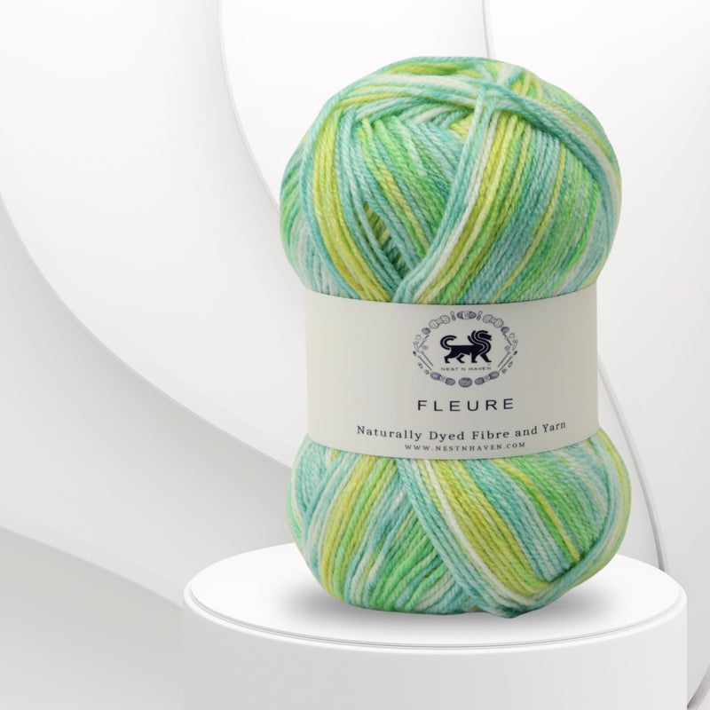 Nestnhaven Acrowools Fleure Hand Knitting and Crochet Yarn. Pack of 1 Ball - 100gms. Shade no - NNHF001 (Green, Yellow)