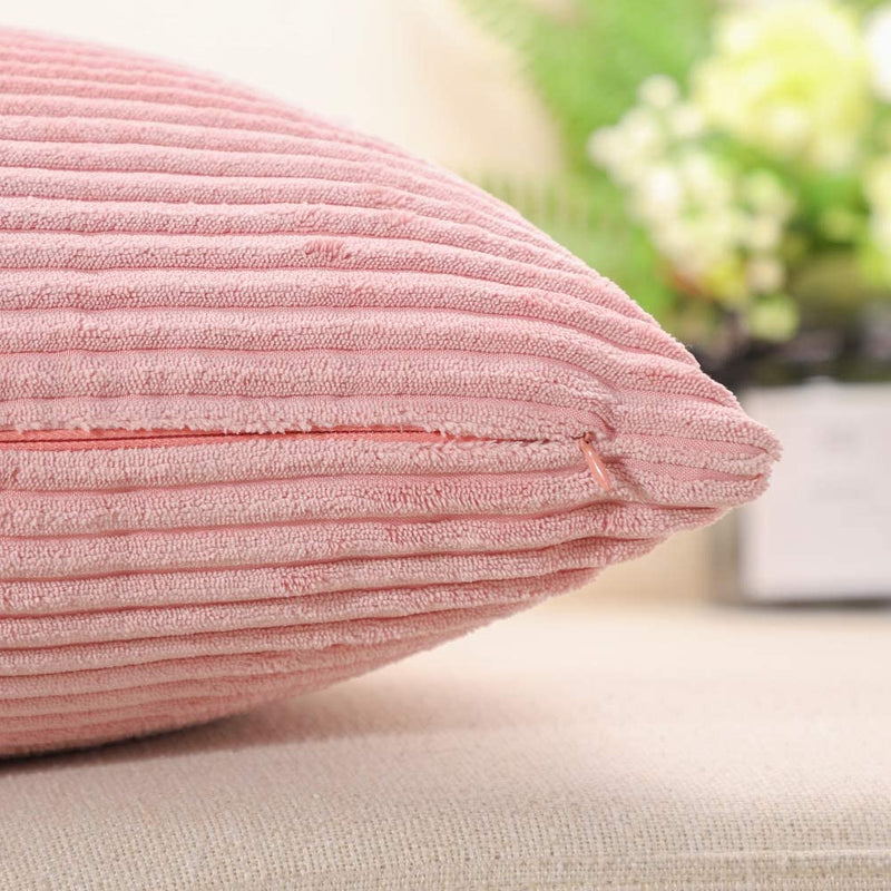 Guffaw / Corduroy/Stripped/Luxury Cushion Covers Standard Size 16"X16" Inches (Peach, 2), 340 TC