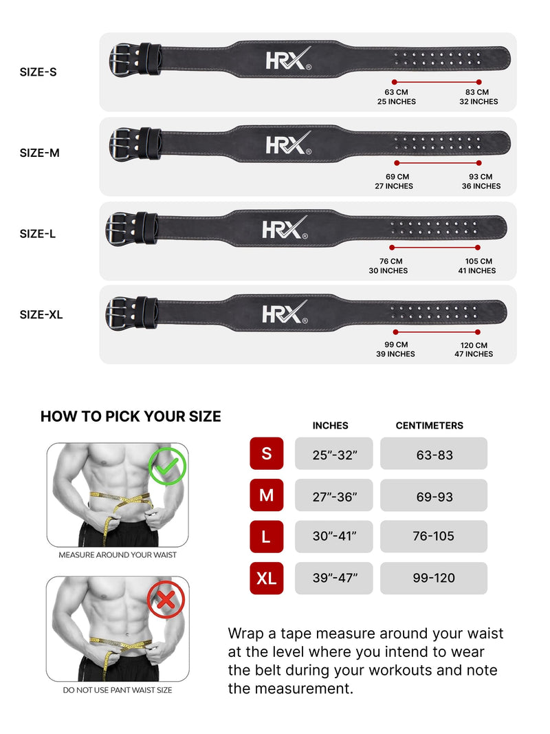 HRX Gym Belt for Weightlifting Workouts Deadlifts Powerlifts | Back Support for Exercise (HRGB01LEBKSL_Black_S)