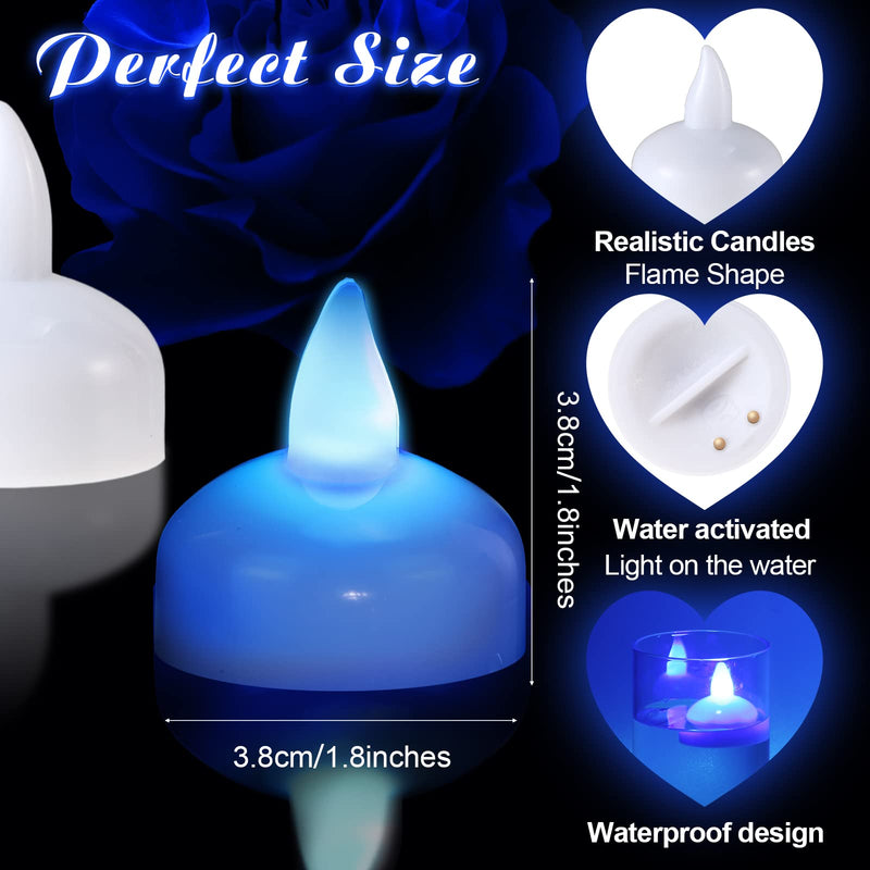 36 Pieces Flameless Floating Candles Waterproof LED Tea Lights Warm White Battery Flickering Water Activated Floating Candles for Holiday Wedding Party Pool Decorations (Blue Light)