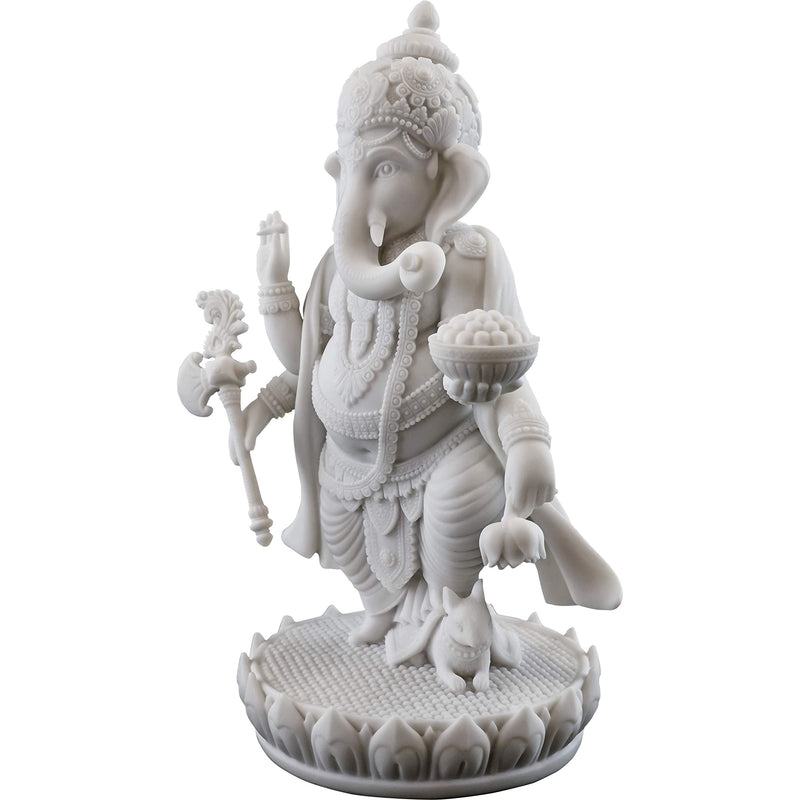 Top Collection 7.5" H 4.75" Standing Ganesh Statue in White Marble Finish - Hindu Lord of Success Sculpture