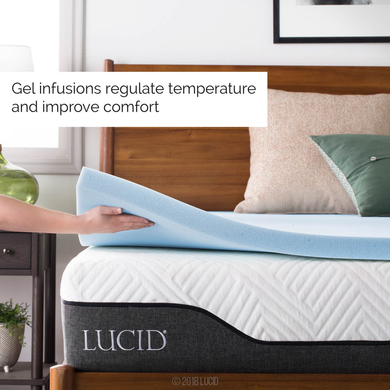 LUCID 2-Inch Ventilated Gel Infused Memory Foam Mattress Topper - Twin