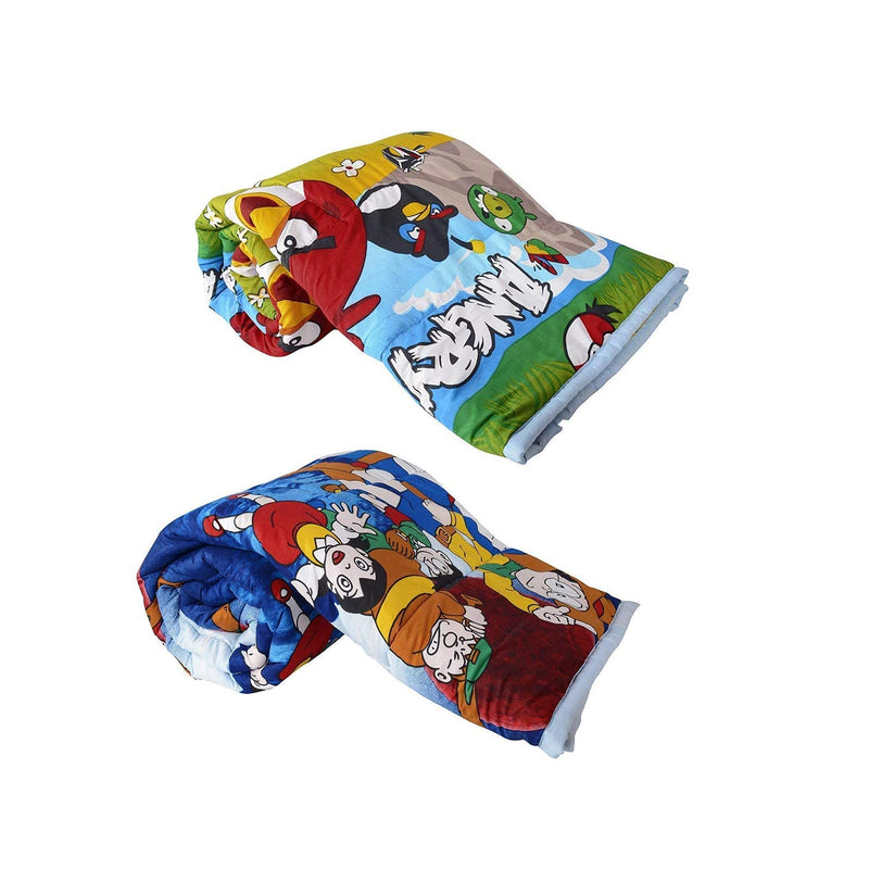 CK CREATION 100% Reversible Single Bed Dohar Combo Microfiber, Polycotton Set of 2 Pc Angry Bird and Blue doremon