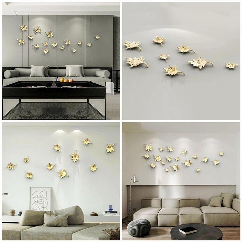 ZOVE Metal Mapple Leaf Set of 10 Wall Art - Perfect for Home, Hotel, Restaurant, Living Room Decoration - Electroplating Gold