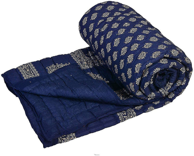 SIBLEY Cotton Single Bed Jaipuri Razai Jaipuri Blanket Ac Quilt for Winter Soft Light Weight Rajasthani Traditional Cotton Razai (55 x 85 inch) - Blue