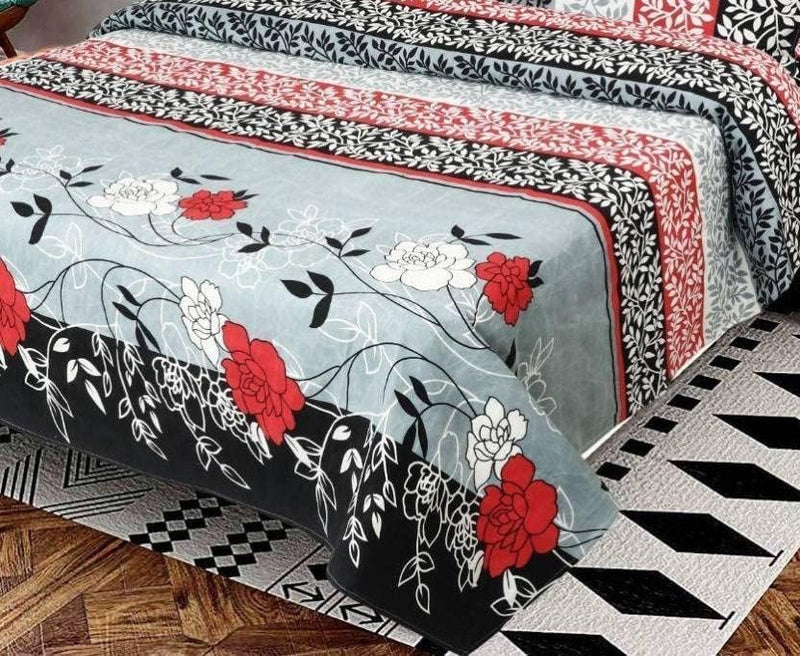 Cotton-Blend Fabric Double Sized(90x90) Inch 1 Bedsheet with 2 Pillow Covers - Double Bedsheet for Double Bed Soft-Touch Skin Friendly(Black & RED Rose)