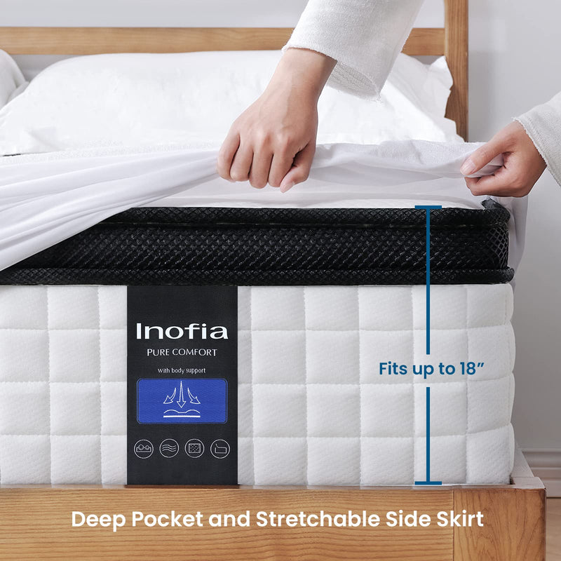 Inofia Twin XL Mattress 12 inch Hybrid Twin XL Size Mattress in a Box, Cool Bed with Waterproof Bamboo Mattress Protector Included, Medium Firm Feel, Motion Isolation, 101 Nights Trial