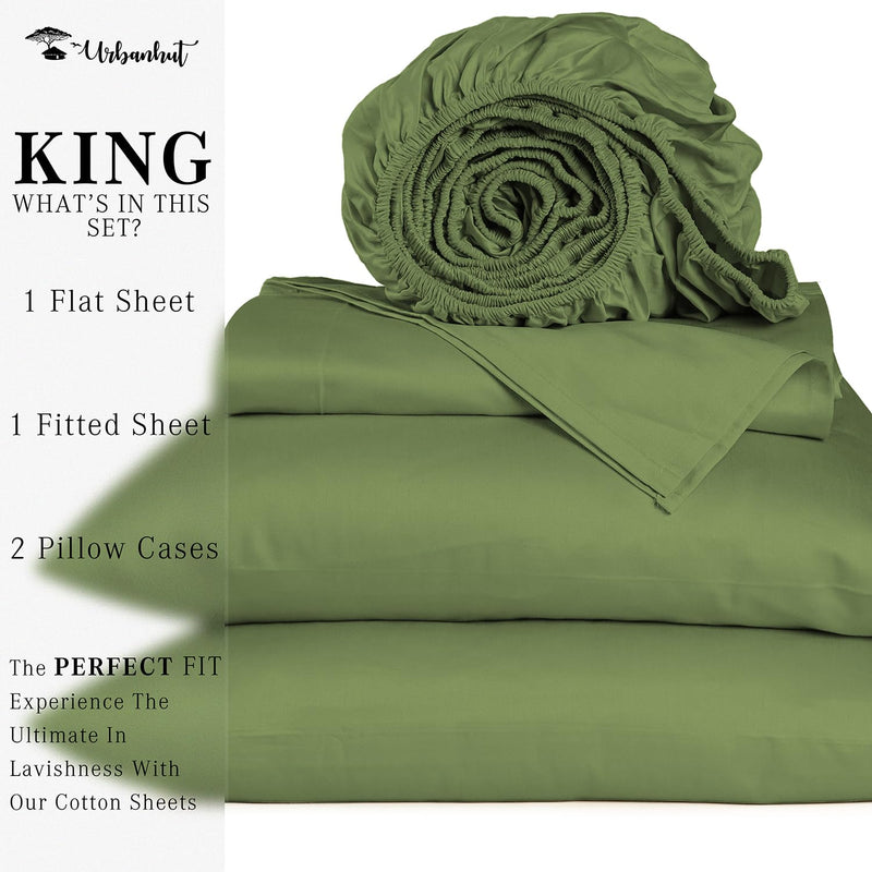 URBANHUT Egyptian Cotton Sheets Set - 700 Thread Count 100% Cotton King Size Sheets (4 Piece), Luxury Bed Sheets King, Deep Pocket, Soft & Silky Sateen Weave (Sage)