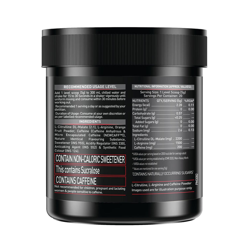 MuscleBlaze Pre Workout 200, 200mg Caffeine, 2200mg Citrulline (Fruit Splash, Pack of 100g Powder, 20 servings)