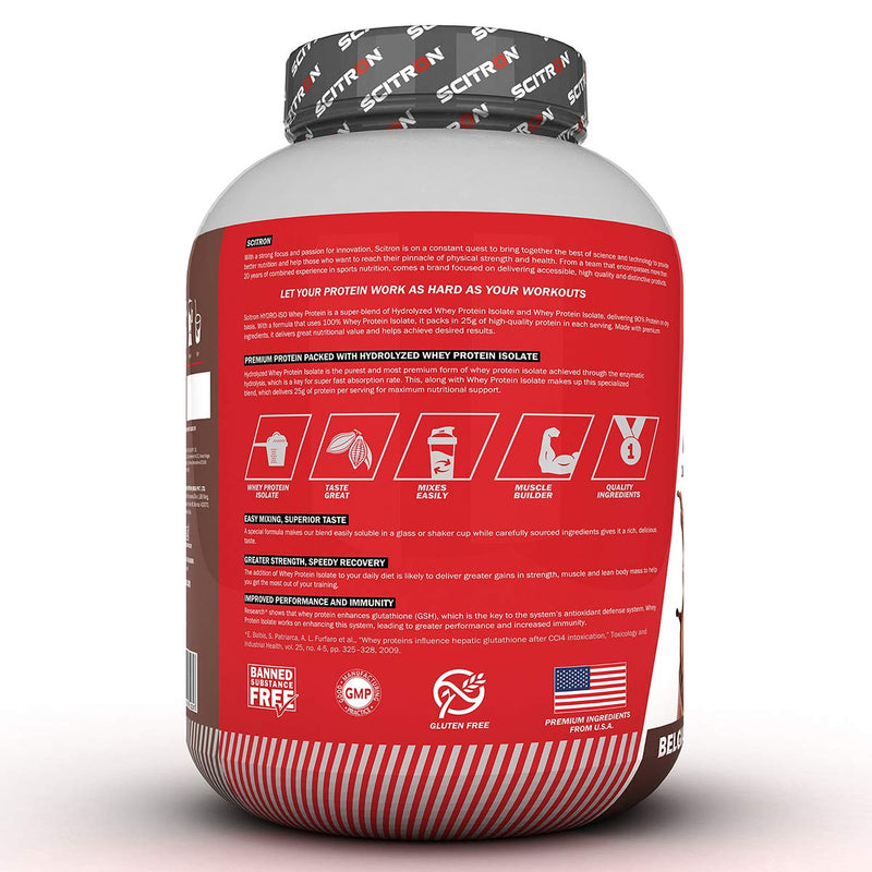 Scitron HYDRO ISO Whey (66 Servings, 25g Protein, 5g BCAAs, 0g Sugar) - 4.4lbs (2kg) (Belgian Chocolate)