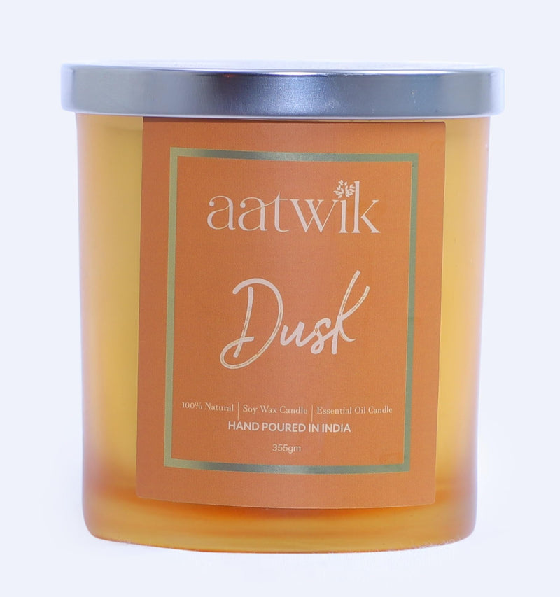 Aatwik Dusk Scented Soy Wax Candle with Upto 70 Hr Burn Time Woody Essential Oils Fragrance Jar Candle (350 gm)