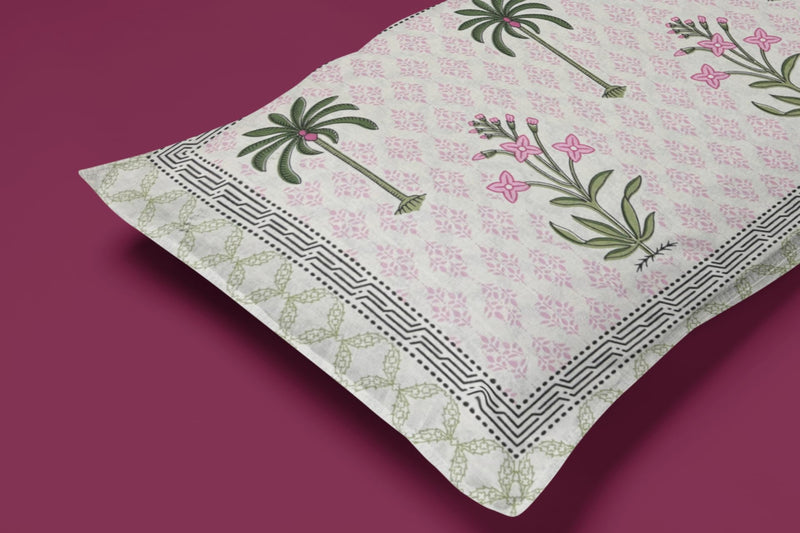 Silvatt 100% Jaipuri Cotton King Size Bedsheet for Double Bed, 1 Cotton Bed Sheet Double Bed (90 X 108 Inches) with 2 Pillow Covers | Bedsheet Double Bed Cotton Ethnic Pink & Green Tree Print