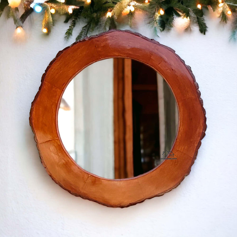 AESTHETIC DECOR Wooden Antique Handcrafted Frame with Wooden Bark Round Shape, with out Mirror Wall Mount for Makeup and Dressing,1.5" Inches Thickness (Natural Wood, 30x30) inch 2.5 feet