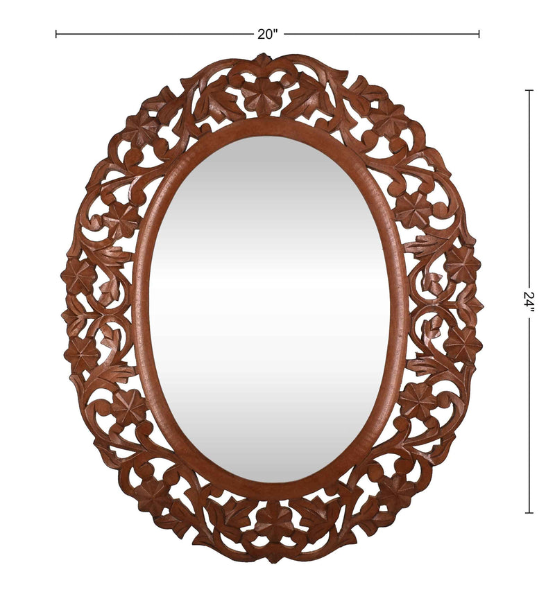 The Wood Rays Handcrafted Decorative Wooden Wall Mirror 20X24 (Beautiful Oval Shape Design) Natural