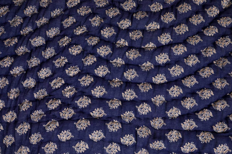 Namaste India Cotton Jaipuri Print Double Bed Quilt -Blue