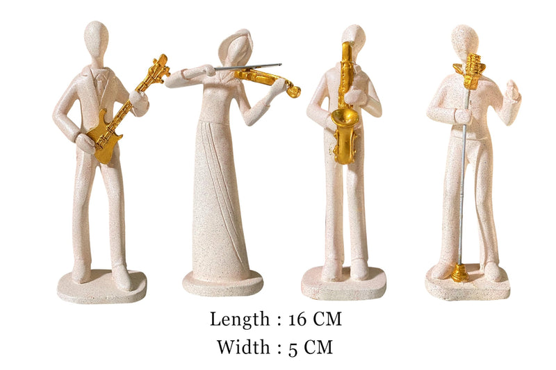 Xtore Stylish Stone Finish Musician Male & Female Statue for Home Decor (Pack of 4, White)