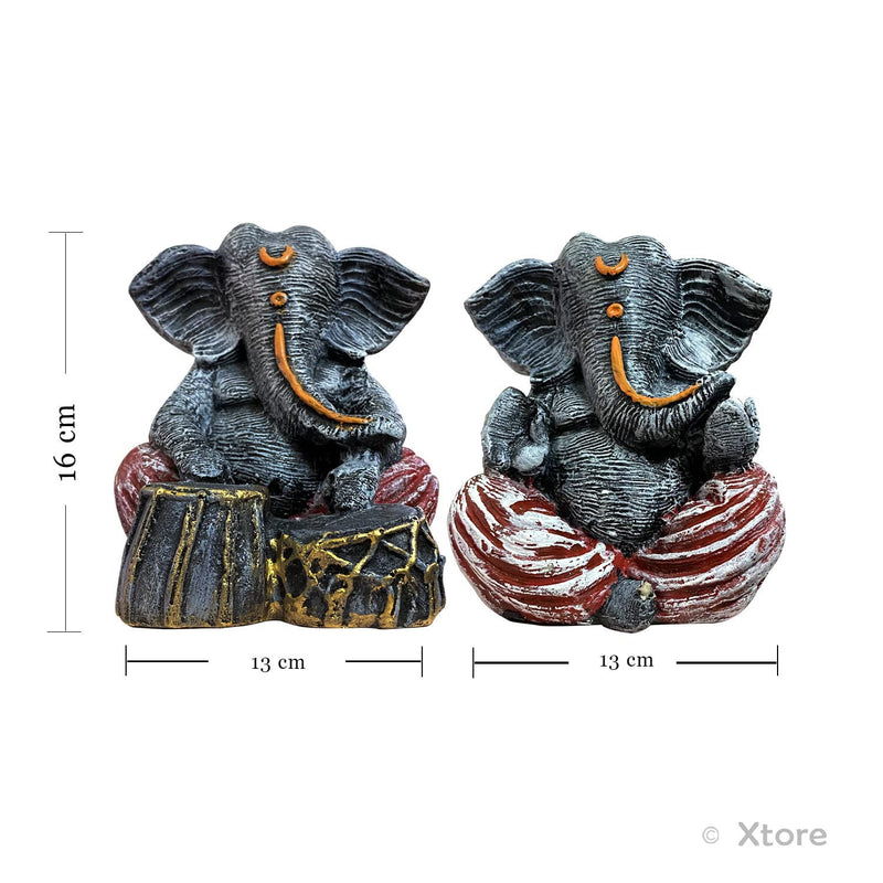 Xtore Beautiful Resin Ganesha Pair for Home Decor | Brings Prosperity - (Grey & Red, Pack of 2)