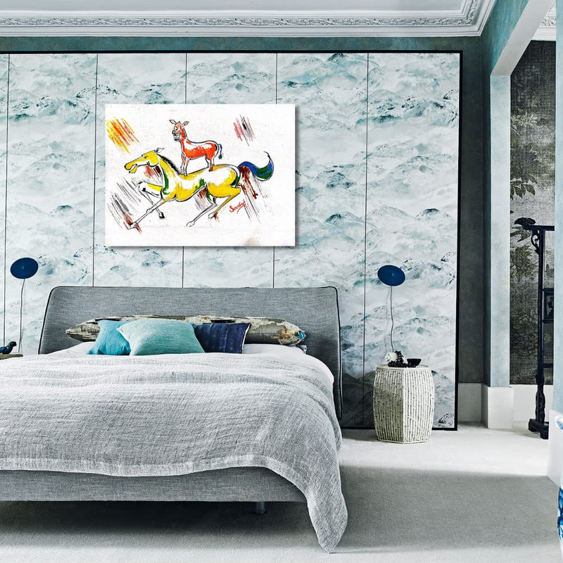 Sonajuri Arts | Rocking Horse Handmade Painting By Majnu Bhai From Welcome Movie - Anil Kapoor – Acrylic Painting – Souravi Das Decorative Gift Item Painting, Floral, Multicolor