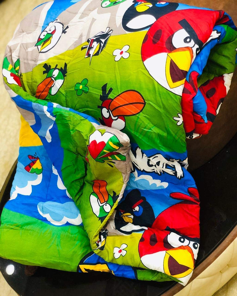 Royal Traders Cotton and Microfiber Cartoon Kids Design Print only Single Bed Reversible AC Blanket (angry Bird)