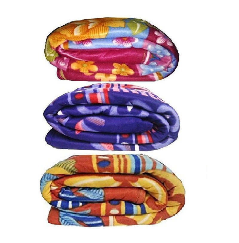 Goyal's ® Floral Printed Multi Colour Fleece Single Bed Blankets (Set of 3)