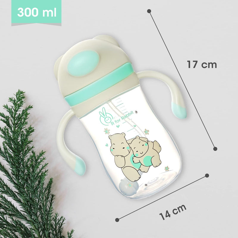 R for Rabbit Premium Hippo Baby Straw Sipper Bottle |10 fl oz | Anti Spill Sippy Cup with Soft Silicone Straw BPA Free & Non Toxic for Baby or Kids of 12 Months -(300 ml Green)