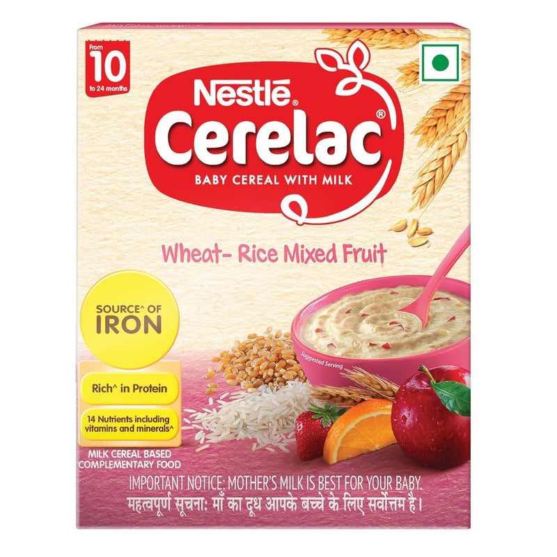 CERELAC Nestle Baby Cereal with Milk, Wheat-Rice Mixed Fruit – From 10 Months, 300g Bag-In-Box Pack