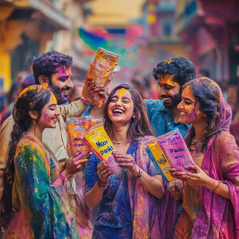 Nivasam Mor Pankh Herbal Holi Gulal + Water Balloons Combo - Holi Items- Pack of 5-80gm x 5 - Holi Gift Pack -for Family, Party, Silky, Soft & Skin Friendly, 100% Safe