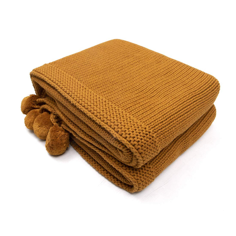 Pluchi Chunky Jersey Cotton Knitted All Season AC Throw Blanket in Mustard Color (125 cm x 150 cm)