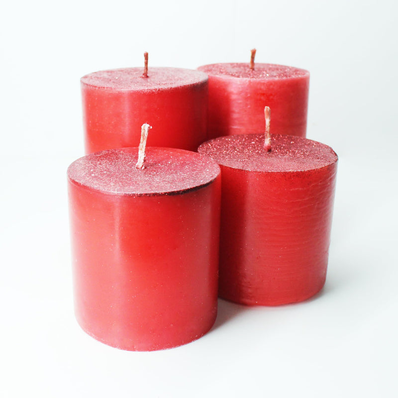 CRAFTLIPI Christmas Special Red Pillar Candles/Set of 4