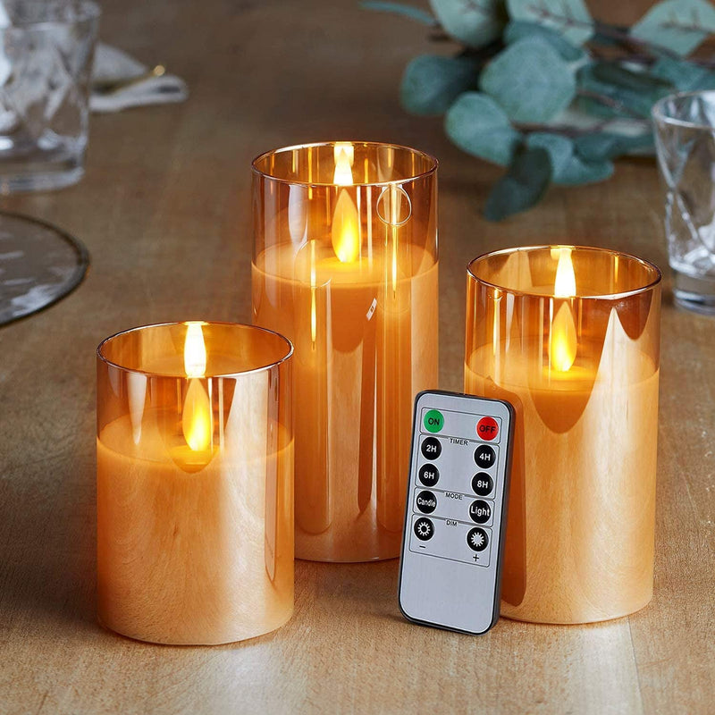 Yinuo Candle Flameless Led Candles Flickering, Real Wax Fake Wick Moving Flame Faux Wickless Pillar Battery Operated Candles With Timer Remote Glass Effect For Festival Wedding Home Party Décor