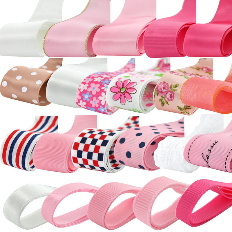 Generic Phenovo Grosgrain Ribbon Mixed Pattern for Crafts DIY (Multicolour) - Set of 22
