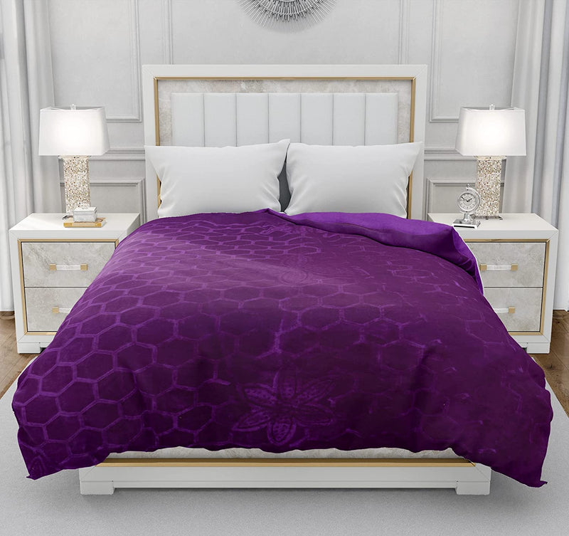 HomyReef 500 TC Floral Embossed Mink Blanket for Single Bed Blanket| Ultrasoft & Lightweight Solid Blanket for Winter & Mild Winter Sofa, Couch, Bedroom (Purple, Single Bed - 85x60 Inch)